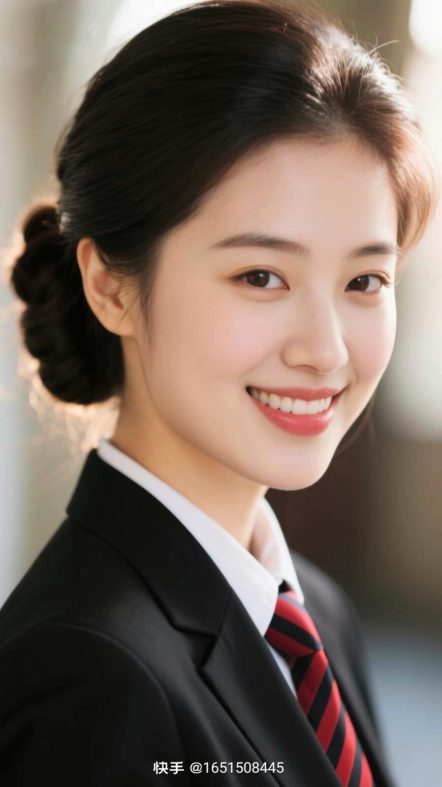 职场萌妹，甜美微笑，红领带点缀，元气满满的一天！😊💼✨