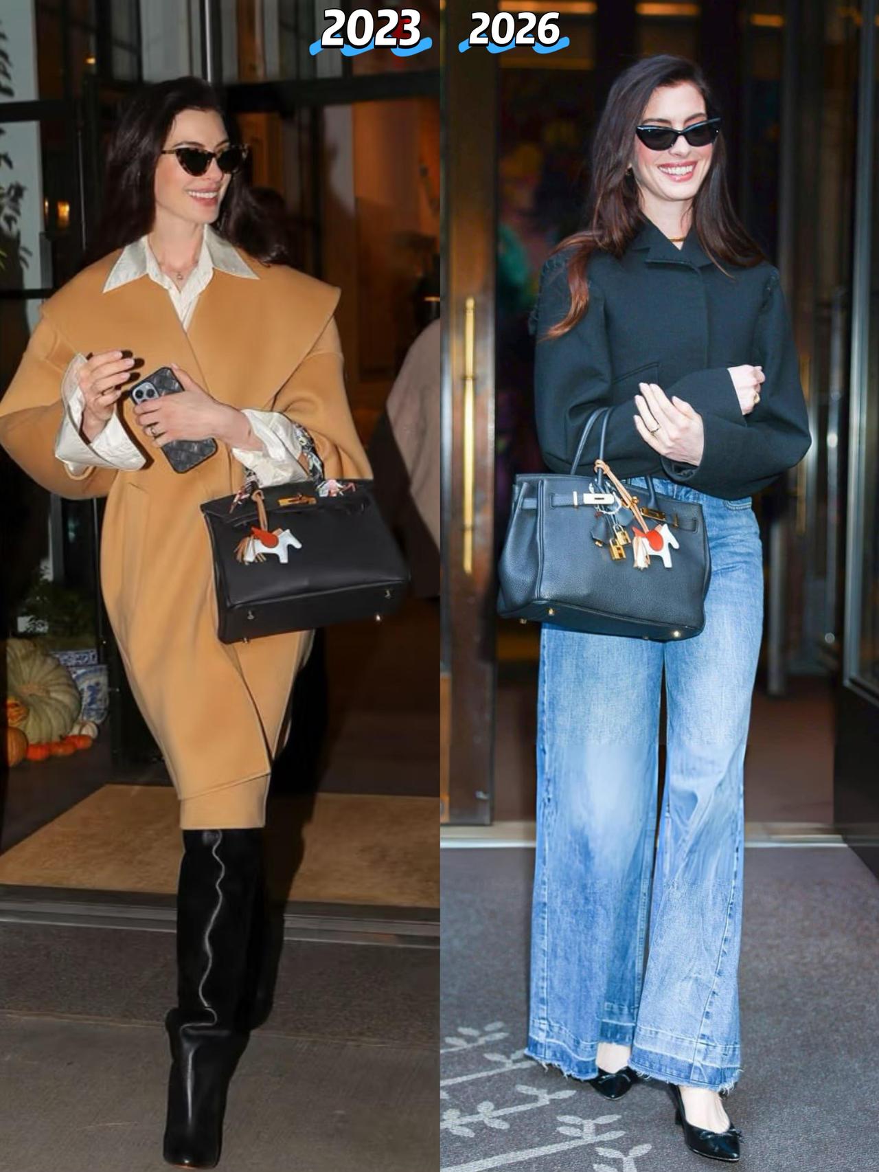 大骨架微胖女生穿衣就学她，安妮·海瑟薇的私服，简约又大气！
廓形大衣、利落短款外