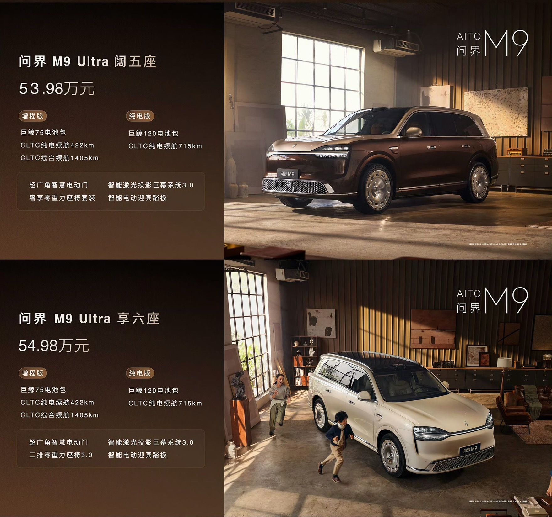 【全新一代问界M9 价格公布】Max+系列：• 阔五座：增程版47.98万 / 
