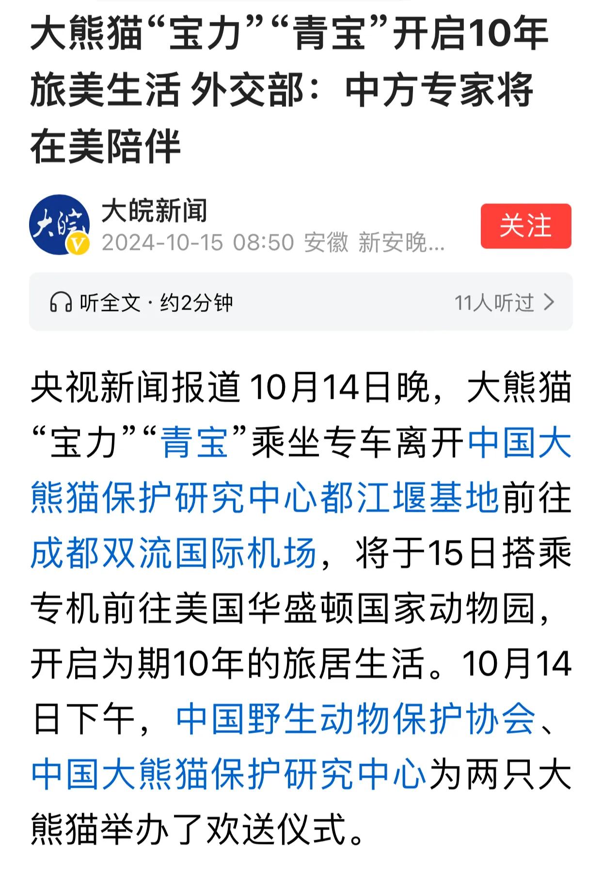 大熊猫两只大熊猫“宝力”和“青宝”，开始了新的一次旅居生活，这不是很正常吗？这种