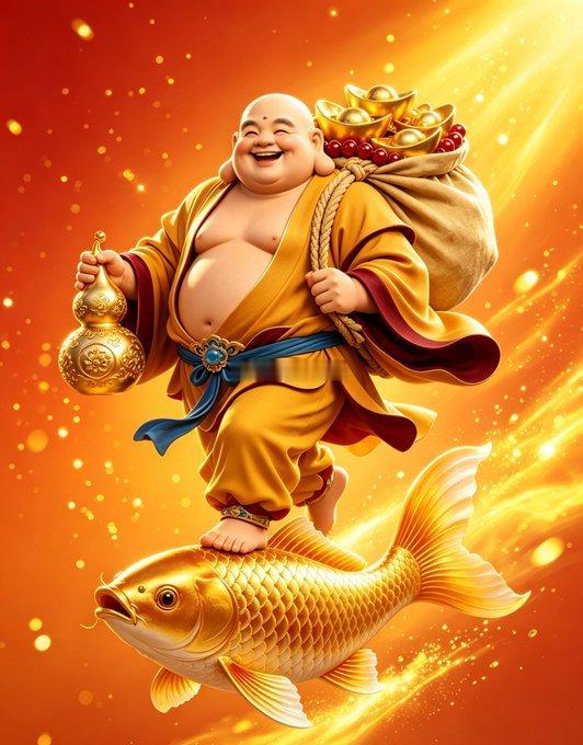 大肚弥勒，笑纳八方福气；祥云庇佑，汇聚四海财缘 