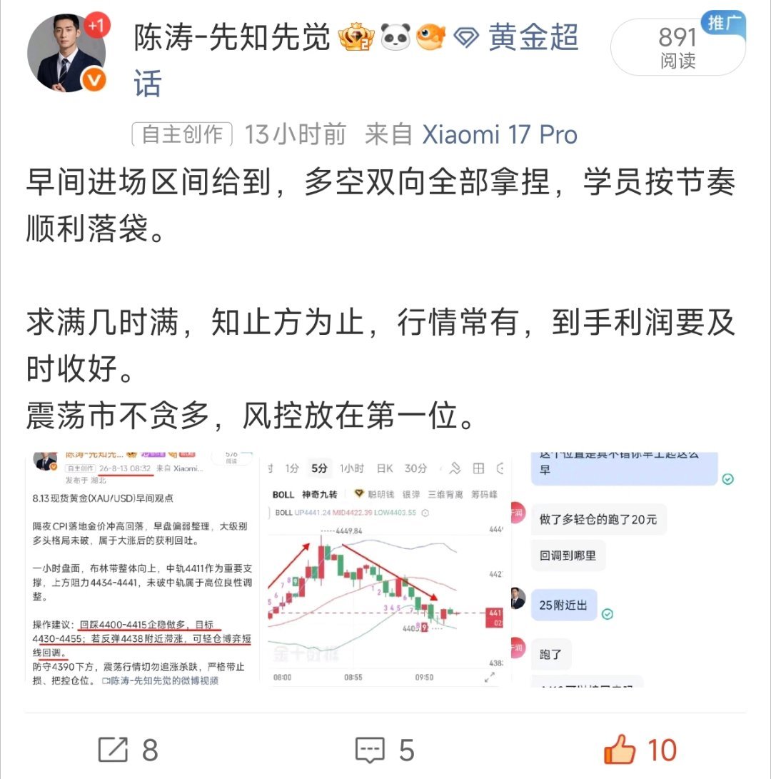 8.13黄金全日总结今日CPI、PPI叠加初请数据轮番冲击，行情来回震荡洗盘。早