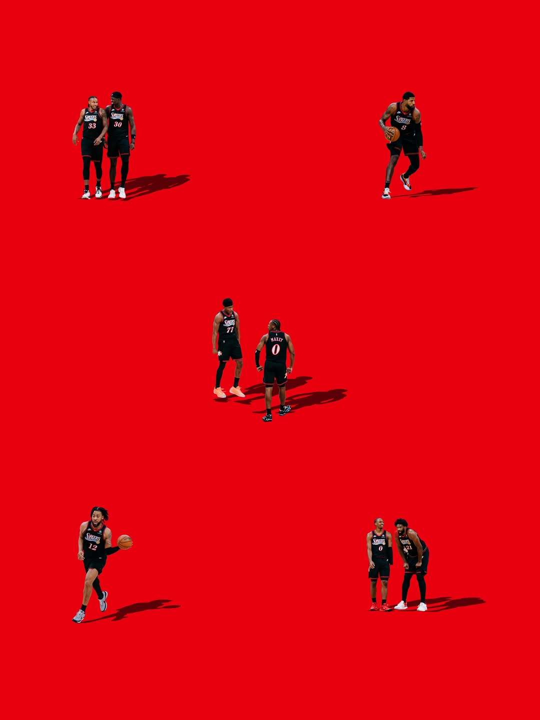 费城76人队官方分享一组球员剪切图集，并配文：“sixers minis. 🤏