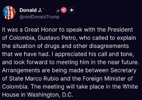 哥伦比亚总统：

我和特朗普总统谈到的一个分歧，就是他对美国与拉美关系的看法。