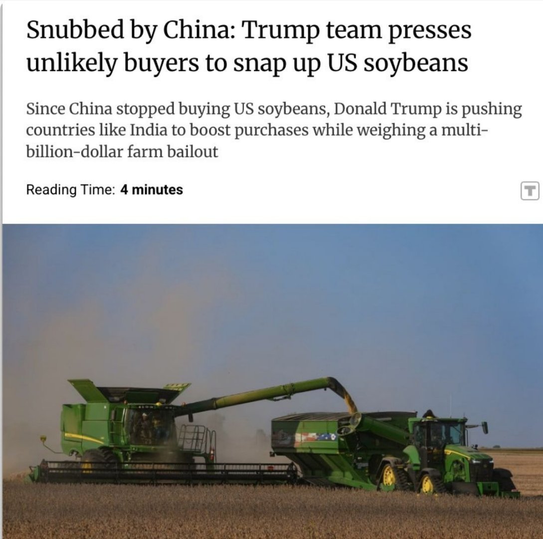 外媒：由于中国停止购买美国大豆，特朗普政府正在努力推动印度等国家增加对美国大豆的