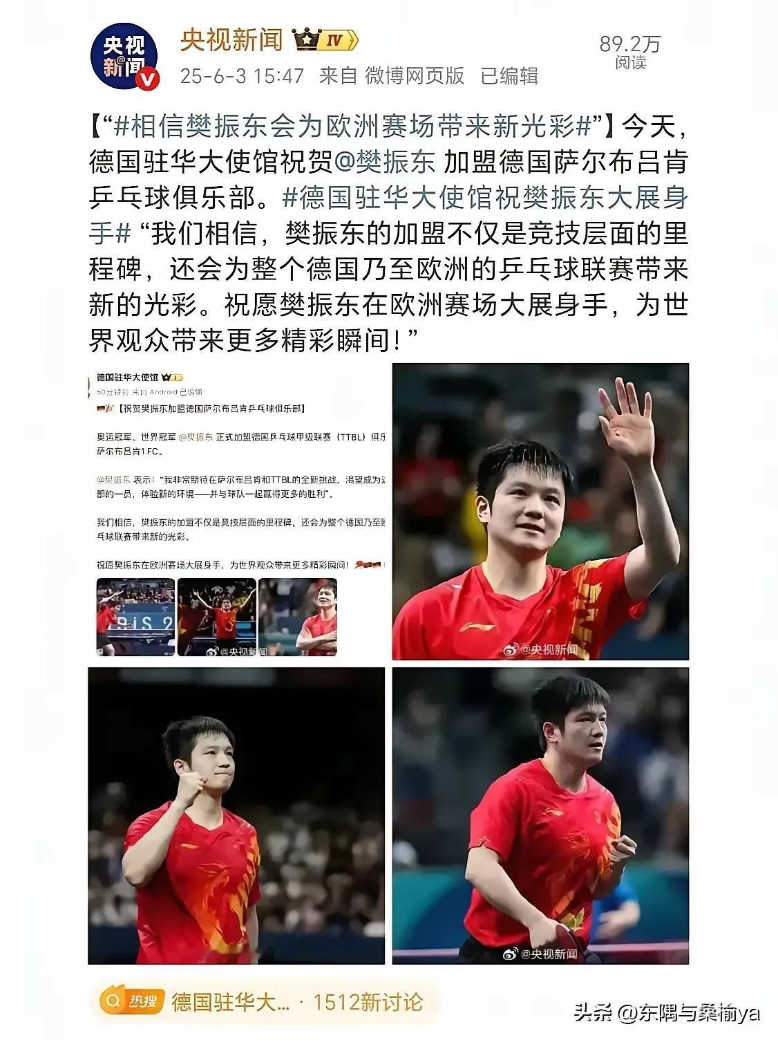 是不是樊振东主动打电话要加入德甲打球并不重要，重要的是德国驻华使馆所说的这一段话