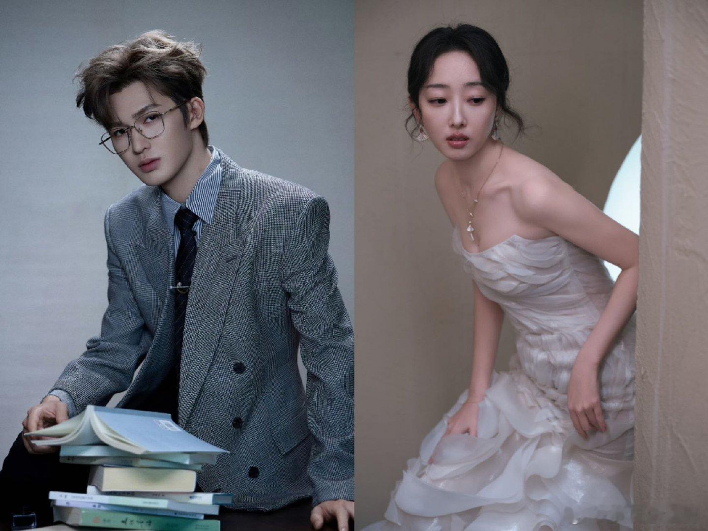 朱正廷蒋梦婕金融男和他的女明星朱正廷一身西装帅气逼人，蒋梦婕黑色长裙高雅动人，两
