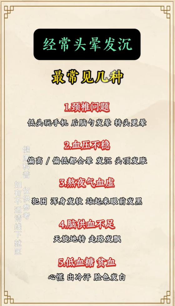 头晕头沉别忽视，颈椎、气血、供血问题要分清