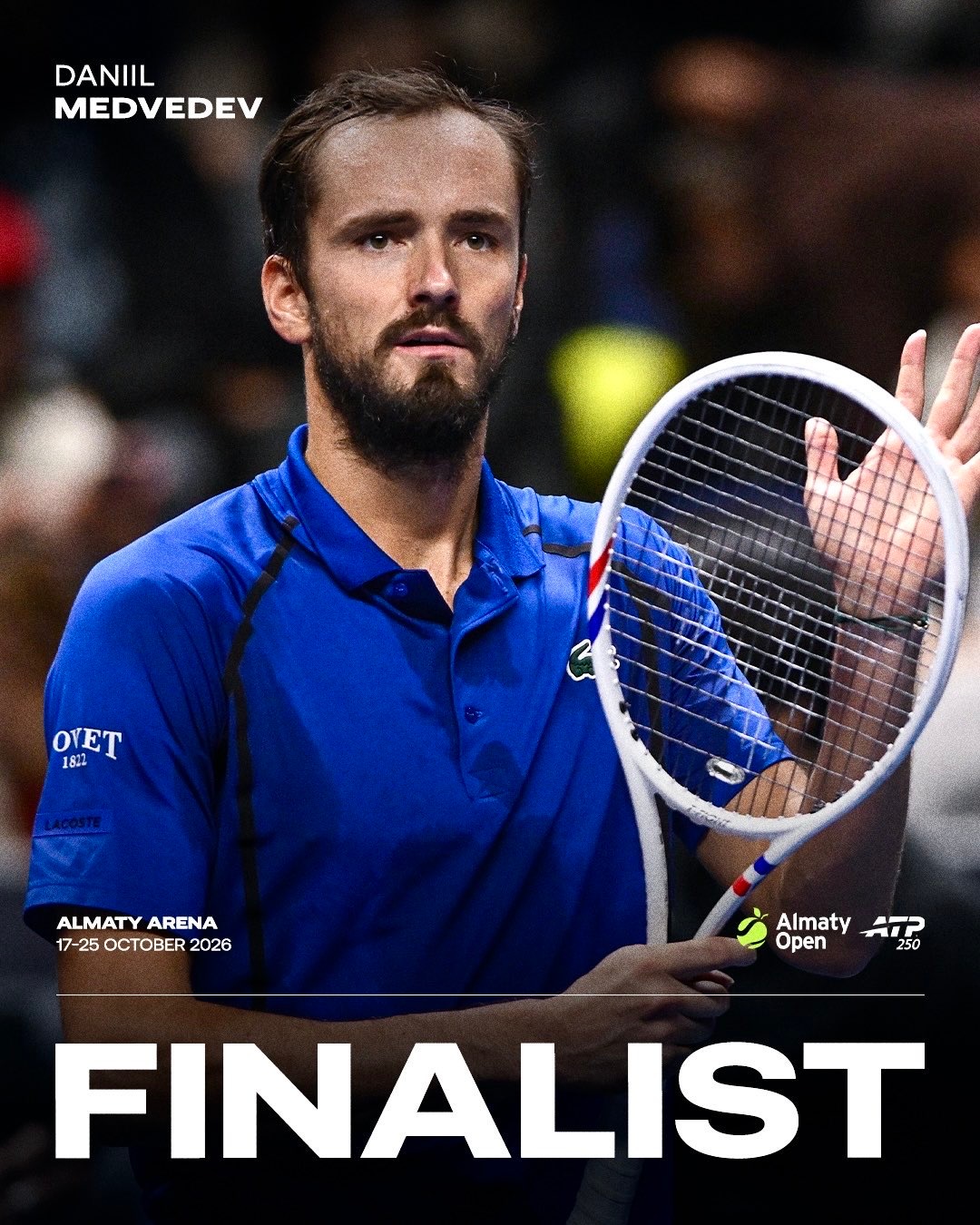 ATP250阿拉木图，梅总6-3拿下首盘之后，布勃利克退赛。梅总决赛将战巴斯拉什