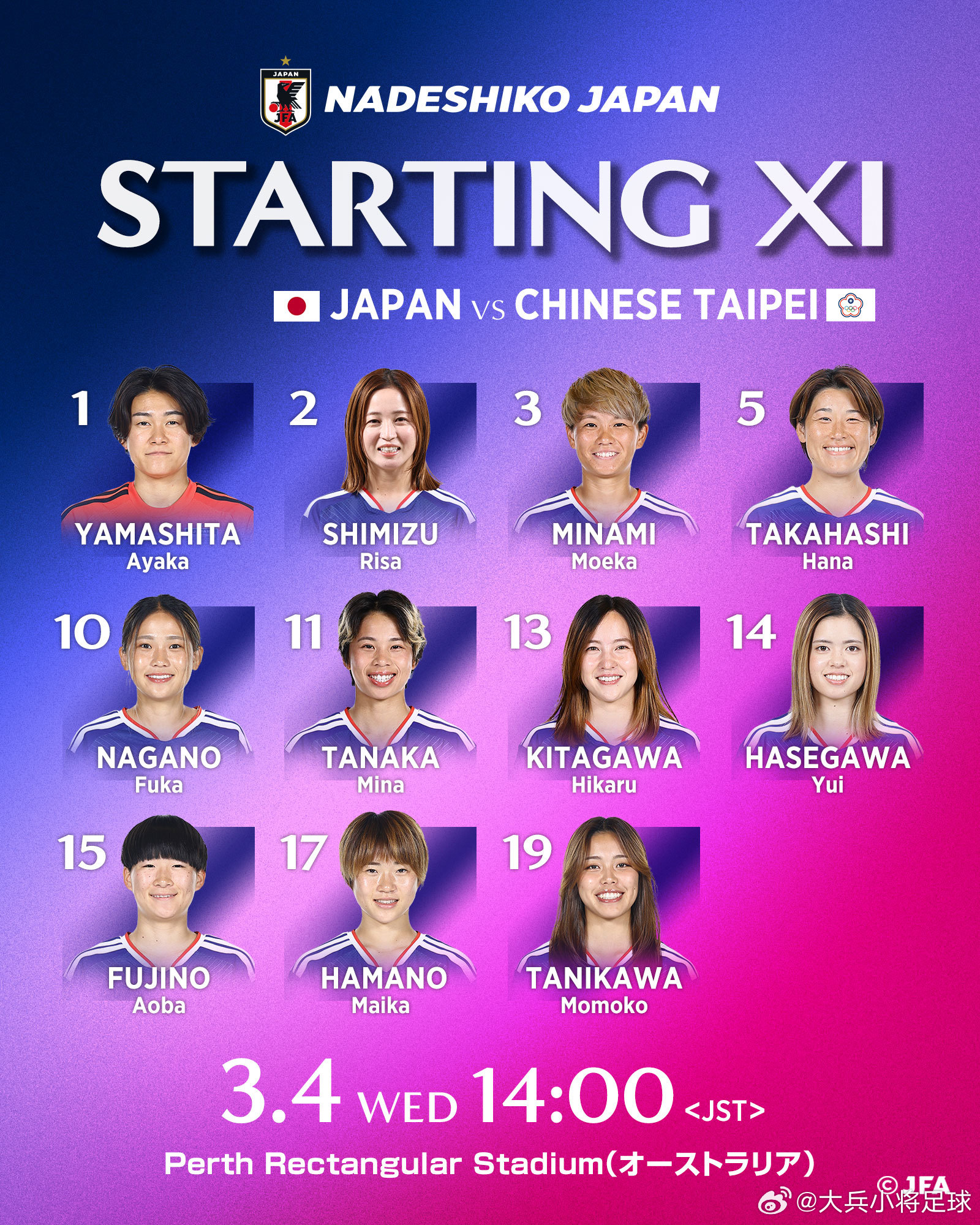 日本足球小将【比赛日·先发】nadeshiko japan日本女子代表 2026