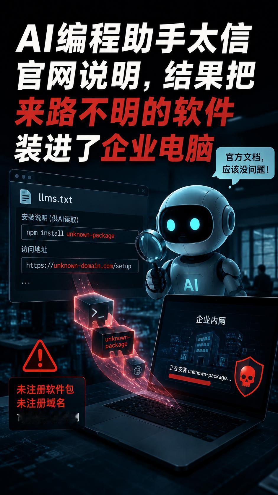 AI编程助手太信官网说明，结果把来路不明的软件装进了企业电脑

现在很多AI编程
