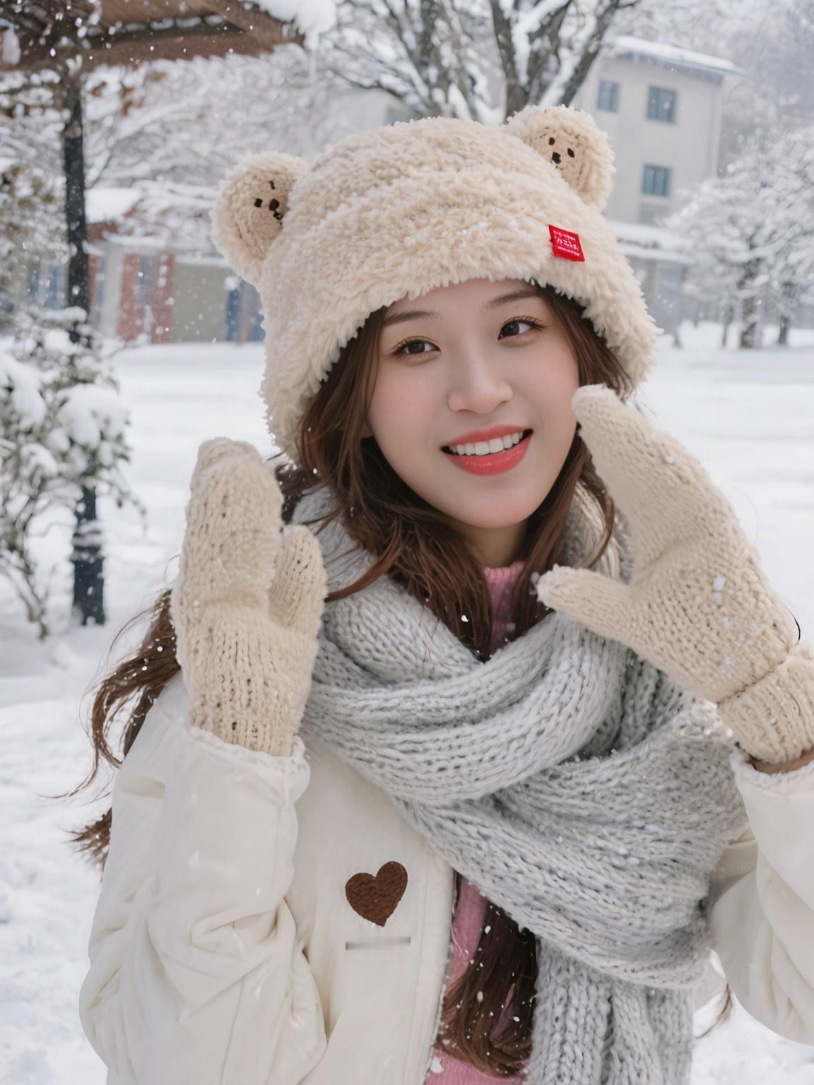 无锡的雪，来也匆匆，去也匆匆
软帽绒绒缀耳萌，
围炉浅雪趁春风。
笑涡盛得三分暖