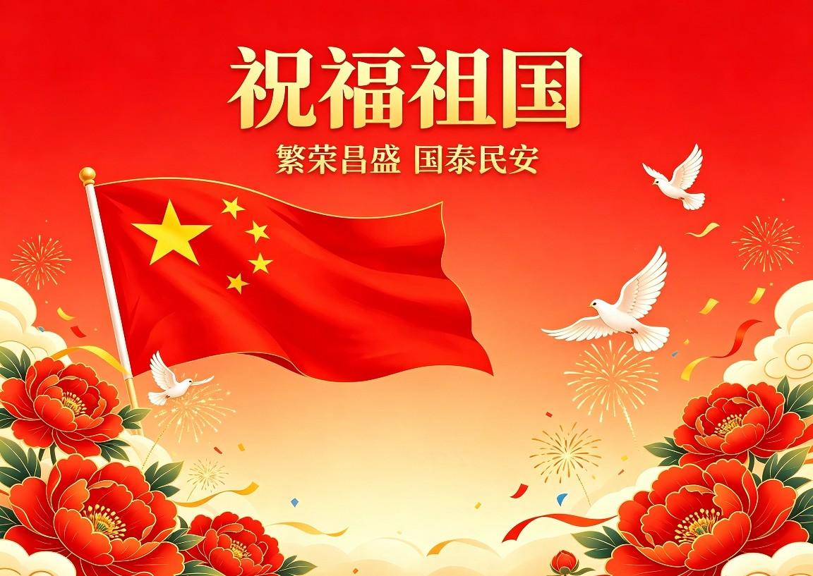 【10月1日，祖国华诞，举国同庆】
 
今天是国庆节，大街小巷红旗飘扬。
 
我