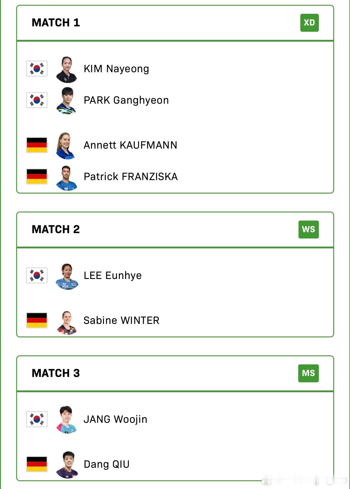 2025成都混合团体世界杯 第二阶段🇰🇷韩国🆚德国🇩🇪金娜英/朴康贤?