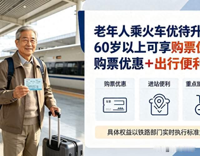 老年人乘火车优待升级，60岁以上可享购票优惠+出行便利