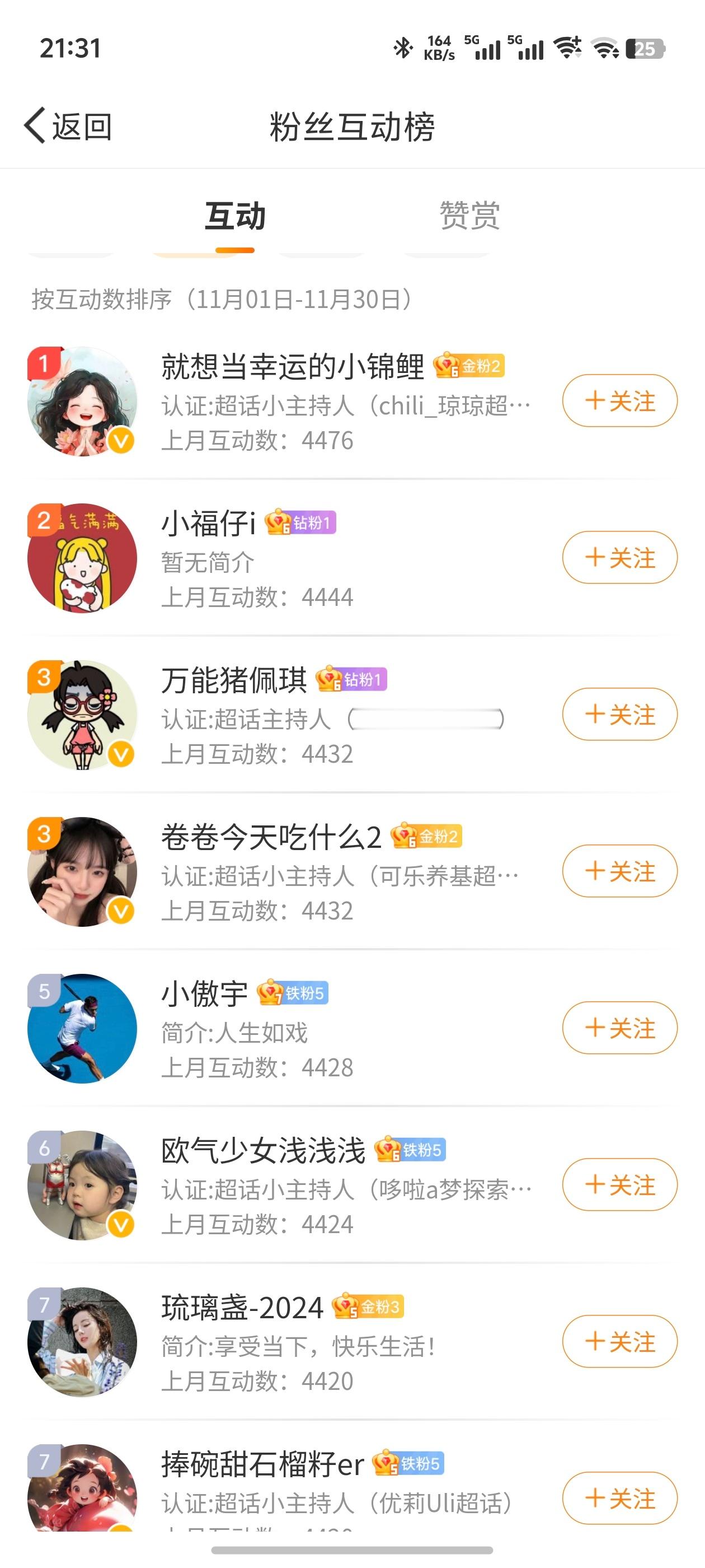 上月互动榜，上榜申请入群哦[哈哈] 