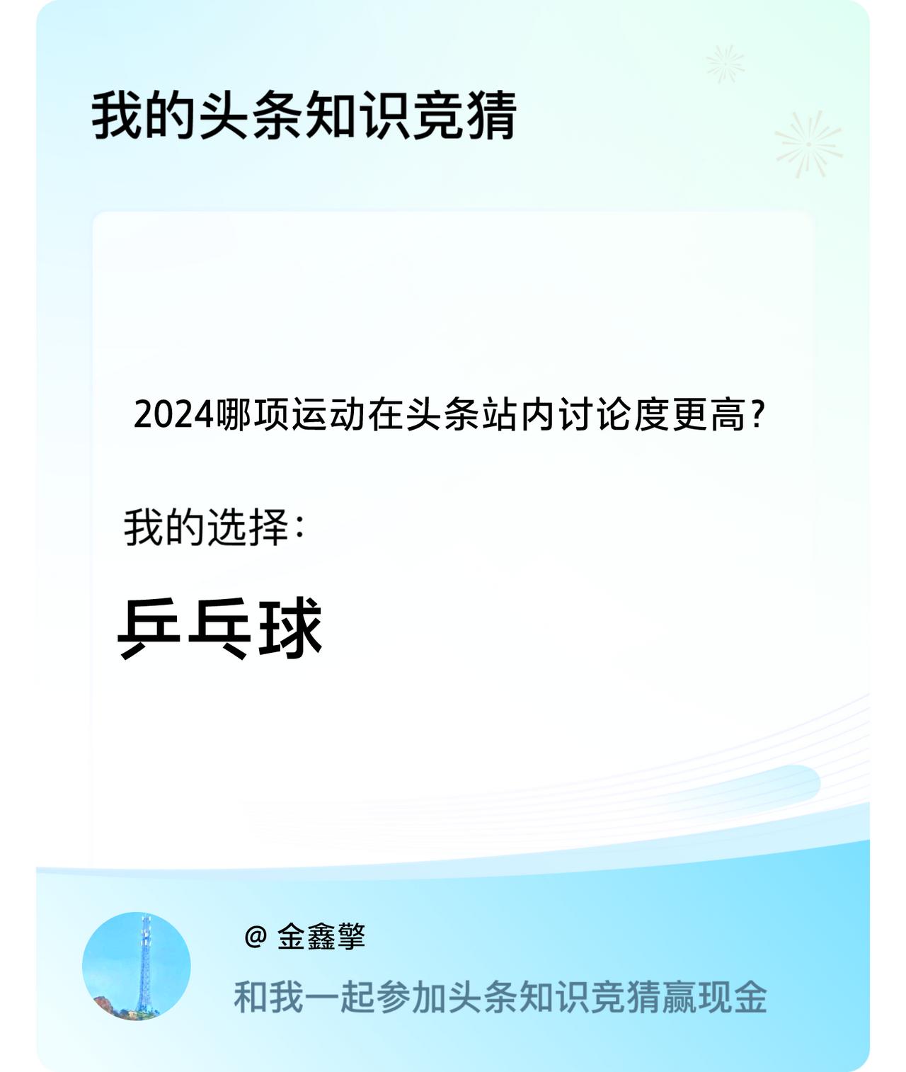2024哪项运动在头条站内讨论度更高？我选择:乒乓球戳这里👉🏻快来跟我一起参