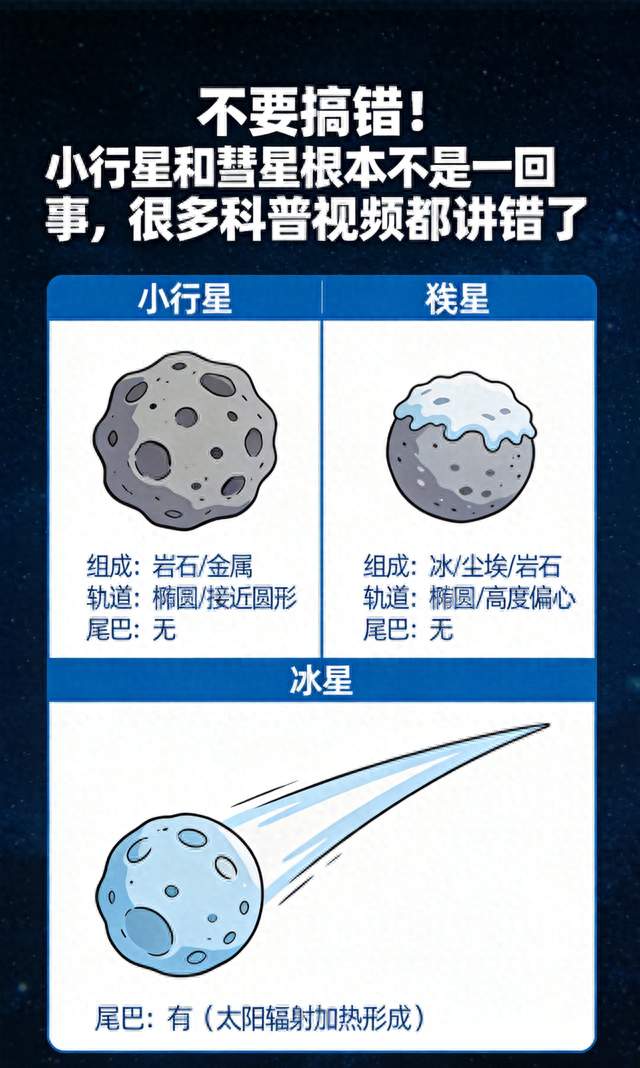 不要搞错！小行星和彗星根本不是一回事，很多科普视频都讲错了