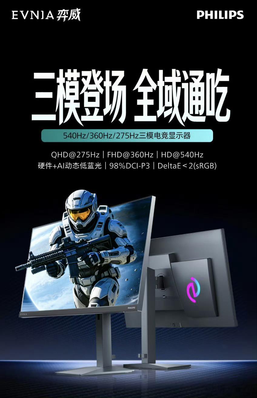 【飞利浦“27M4N5500PT”27 英寸显示器首销：2K 275Hz / F