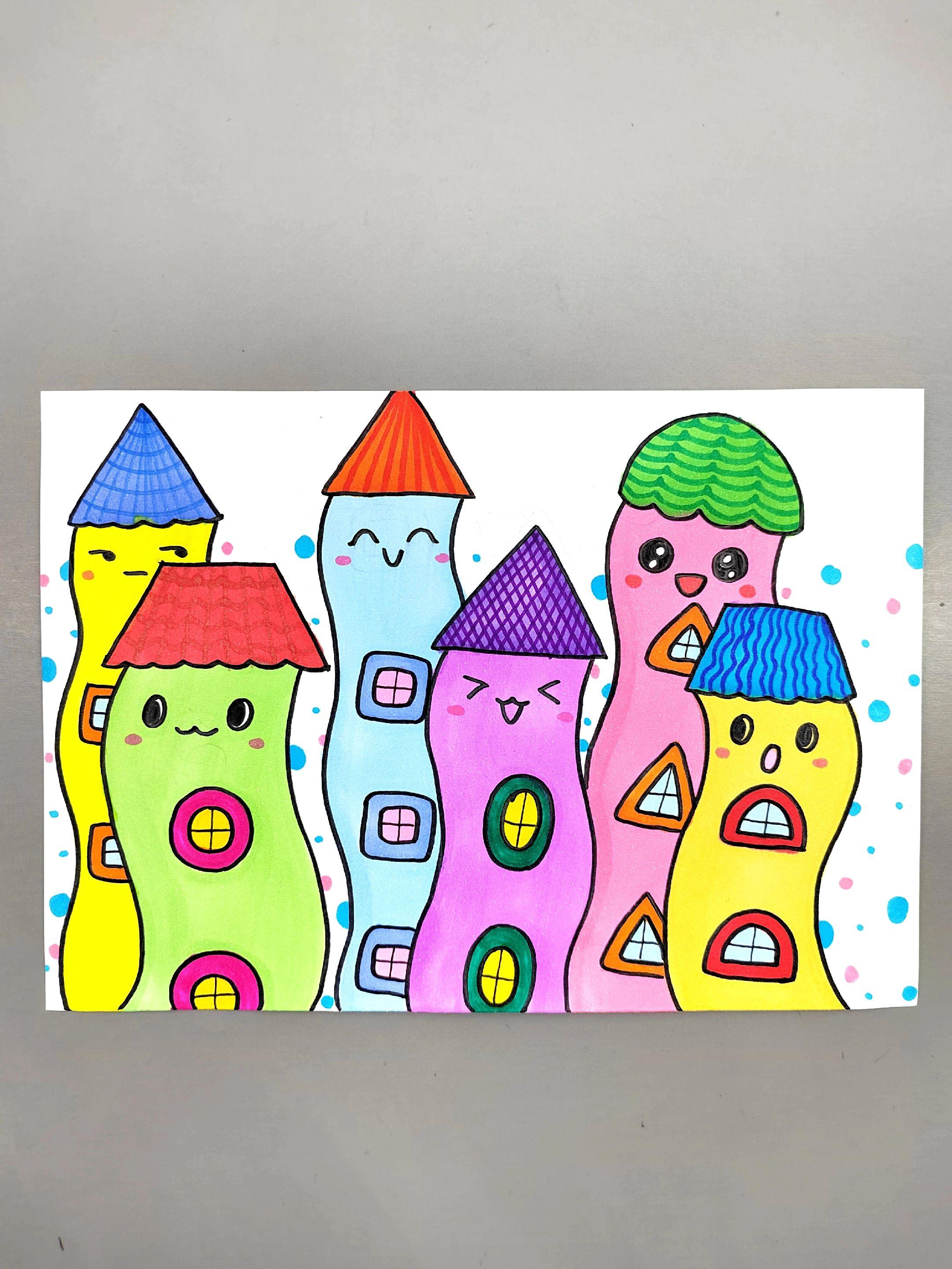 歪歪扭扭的小房子创意画，简单有趣，快来试试吧