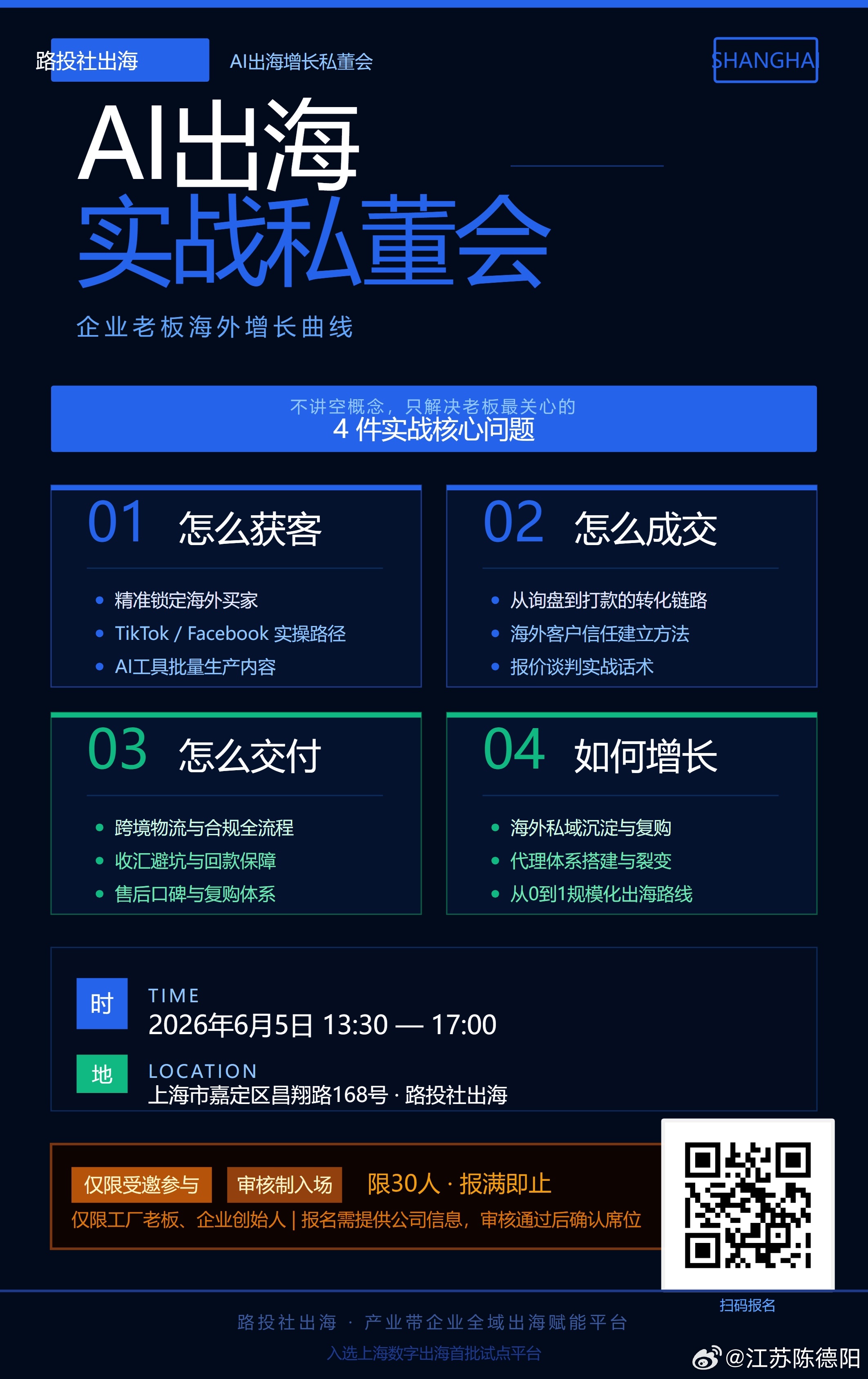 AI出海实战私董会，帮助制造企业布局海外，快速获得订单！今天下午13:30，座标