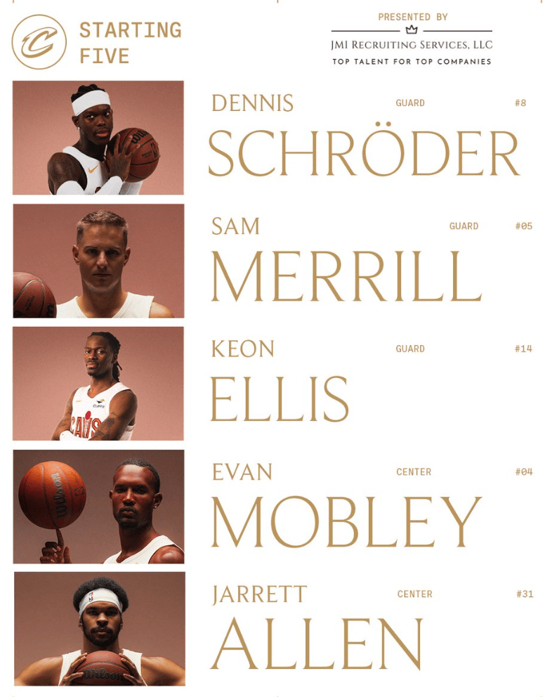 今日首发；施罗德，梅里尔，埃利斯，阿伦，莫布里 ！骑士vs灰熊