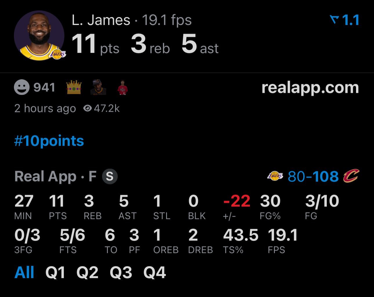 湖人崩盘了落后28分 詹姆斯10中3 已经6个失误 没看点了 刚好勇士开始了 专