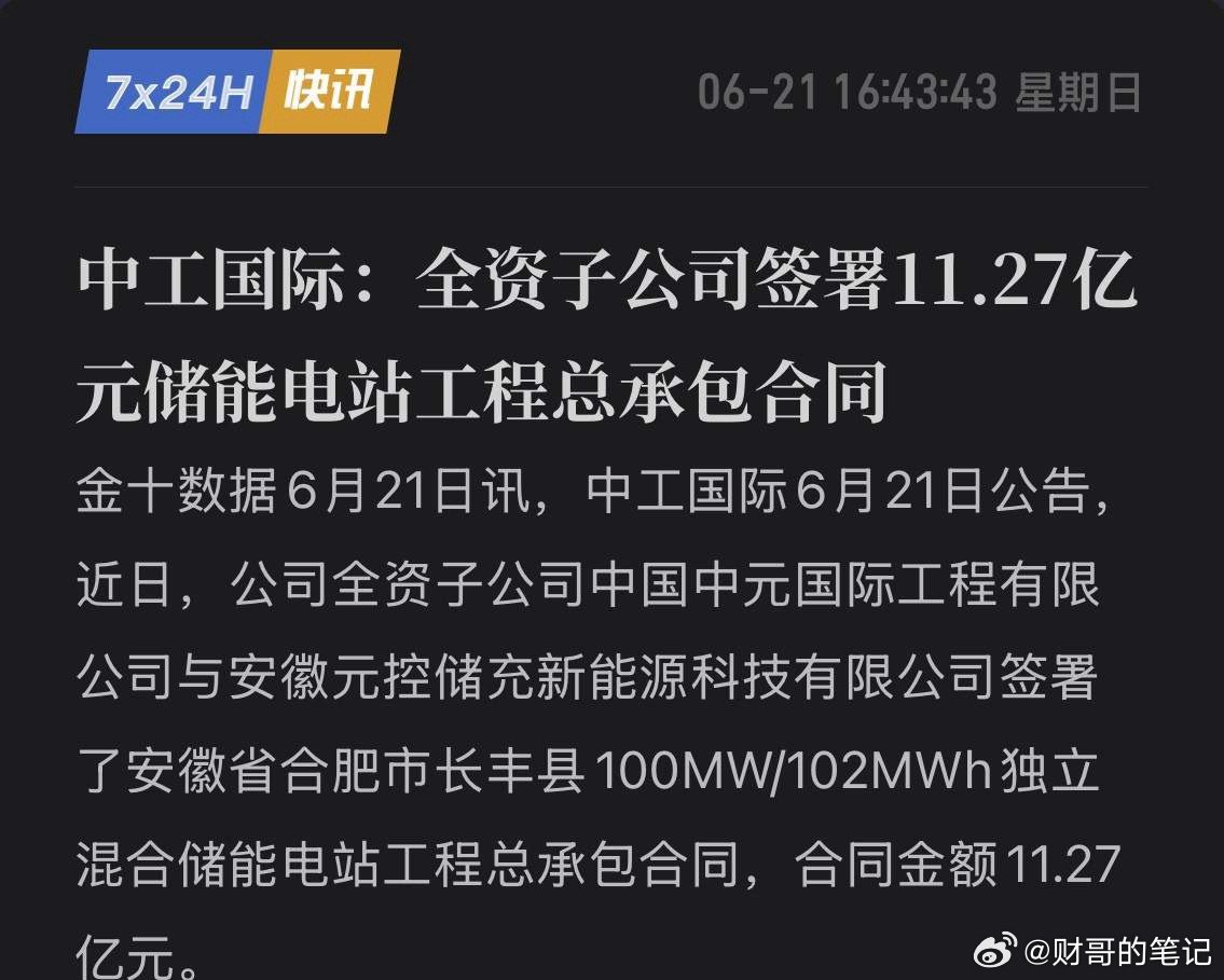 斩获11.27亿储能大单！中工国际打出一张“破局王牌”，强势开启第二增长曲线！中