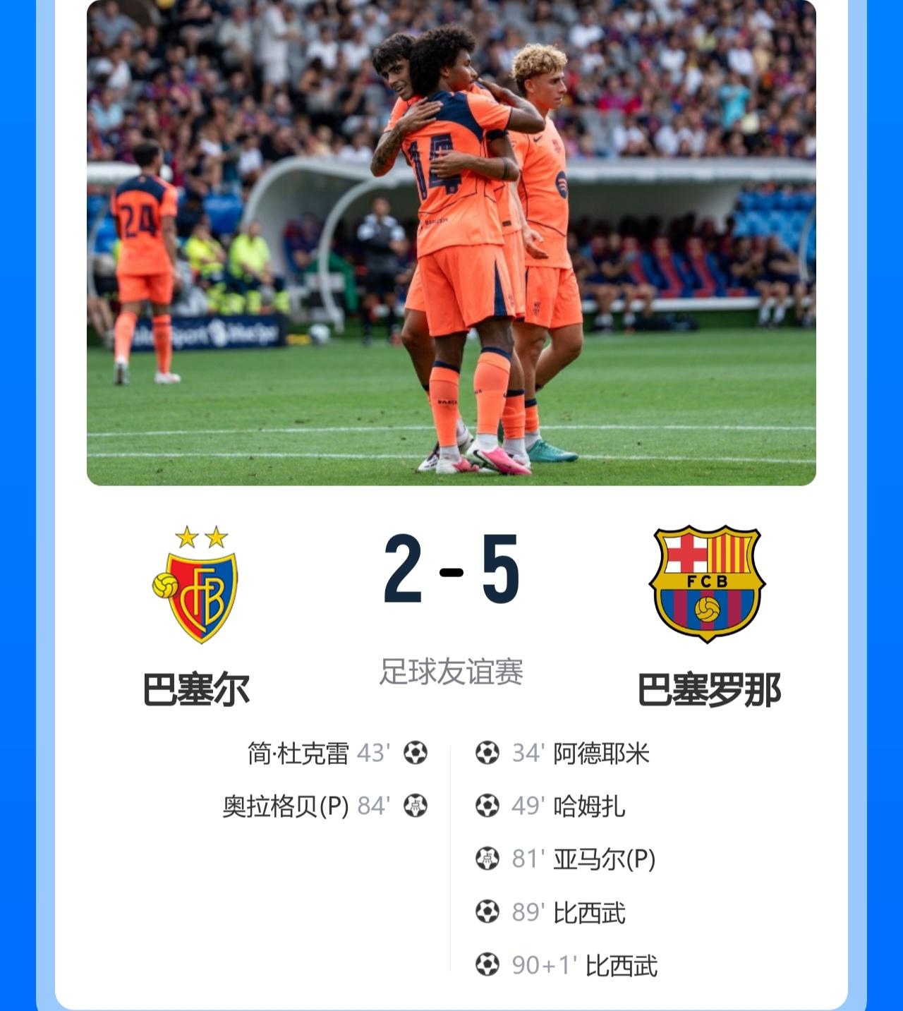 巴萨无需买中锋？潜力股已在阵中！

巴萨5-2巴塞尔！

此役，新援阿德耶米、亚