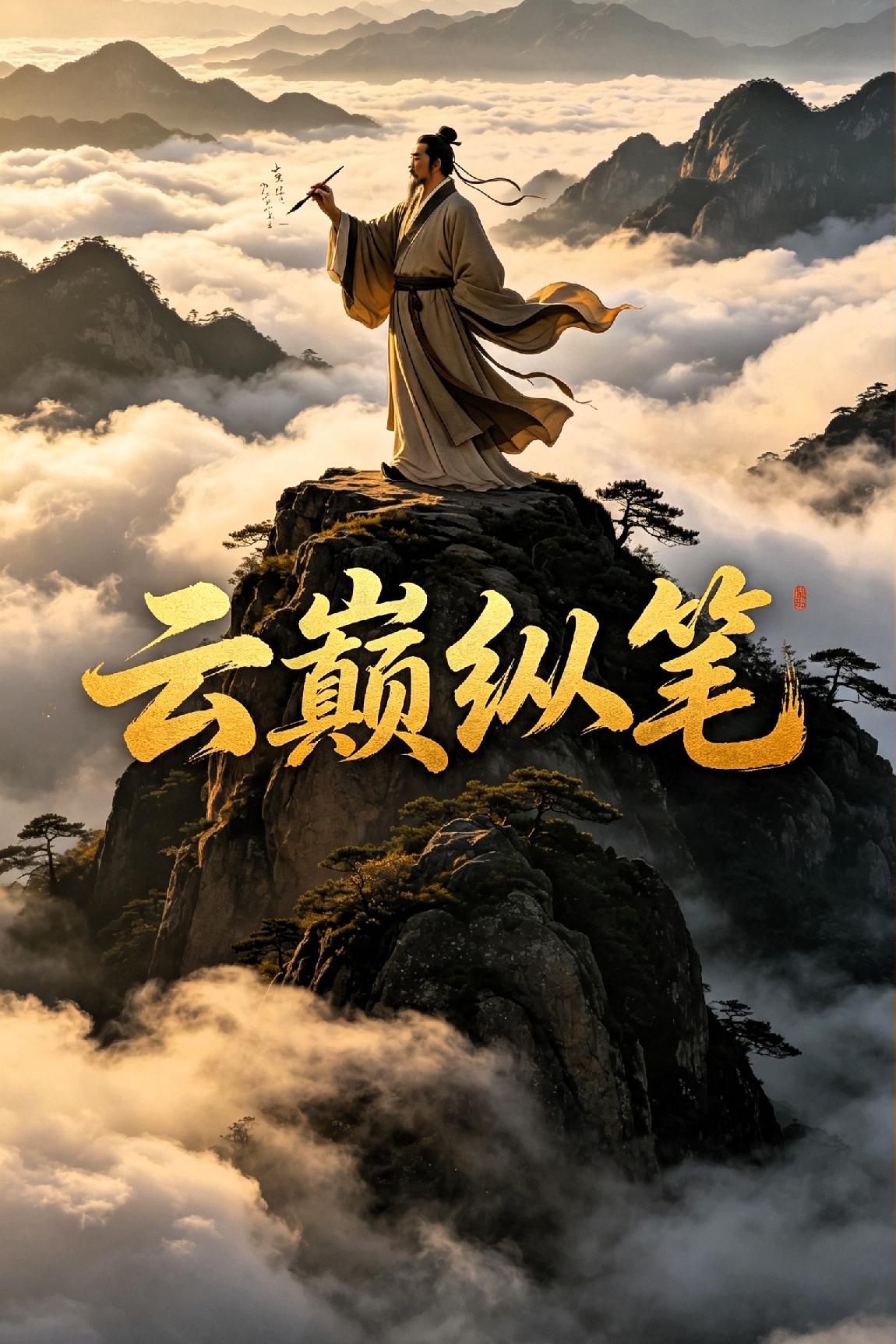《 云 巅 纵 笔 》

 
独凌绝岭入云霞，长风拂袖浣尘沙。

俯观寰宇千帆杳