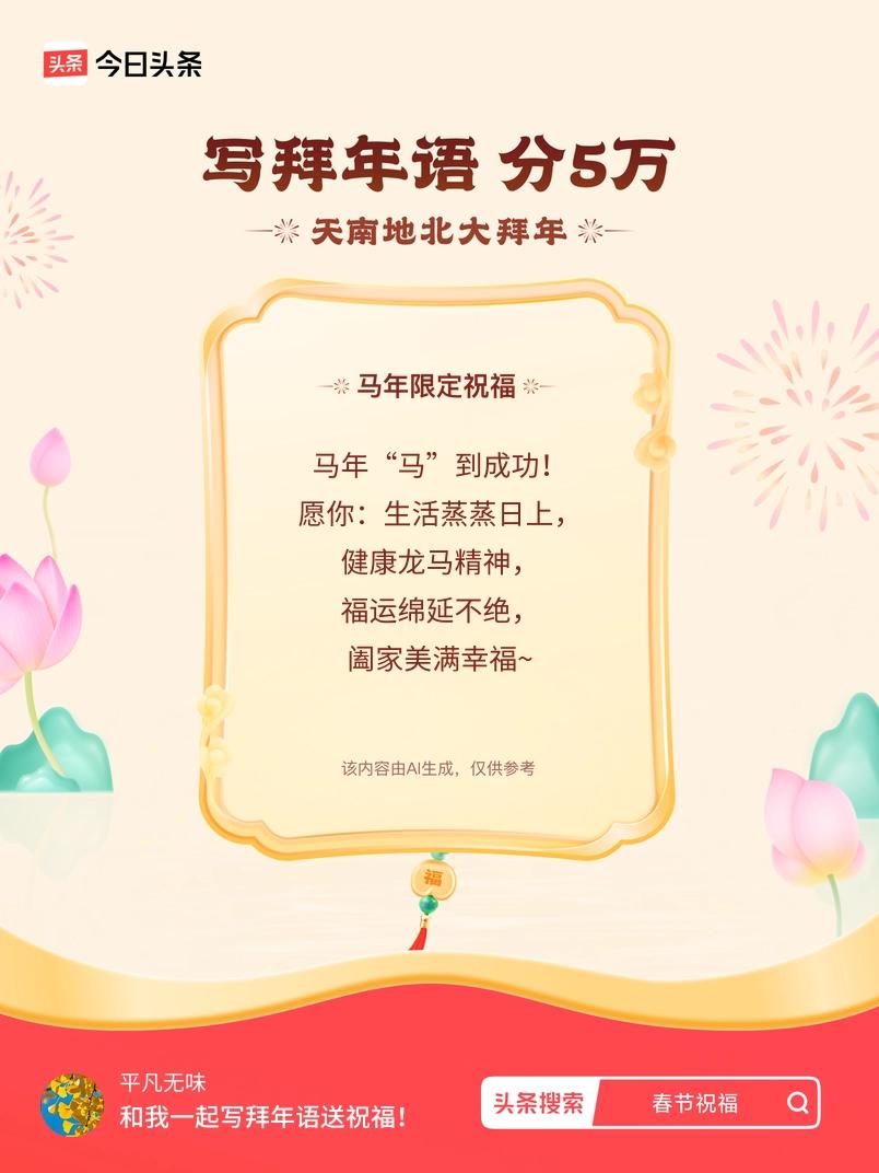 写拜年语送祝福新春拜年送祝福！我的祝福是：“马年“马”到成功！愿你：生活蒸蒸日上