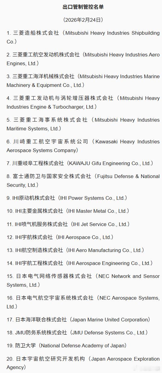 商务部：将20家日本实体列入出口管制管控名单。 