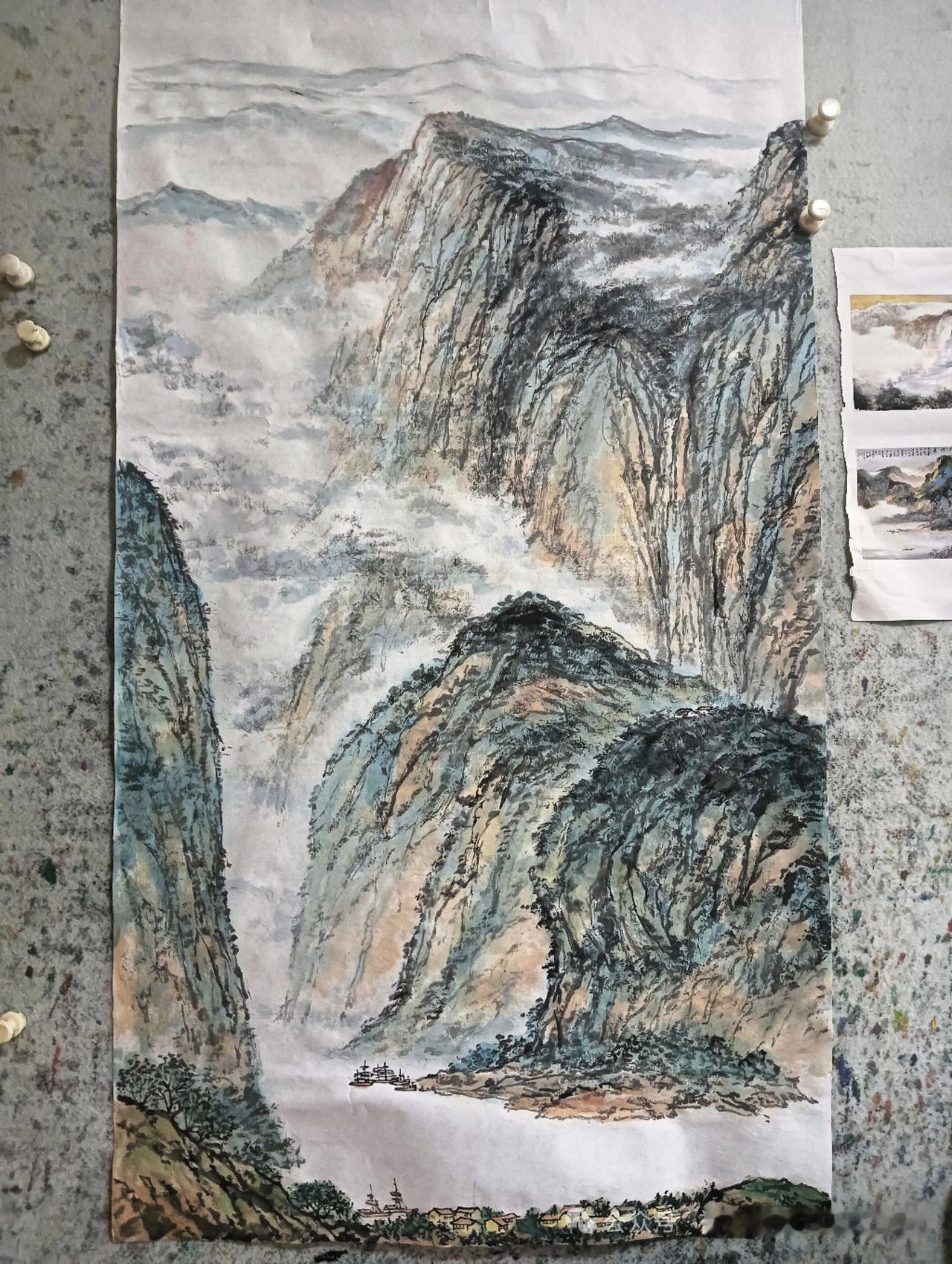 今‌天来张水墨:苍莽述怀，峡江图今‌天来张水墨:
苍莽述怀，峡江图

层崖夹束大