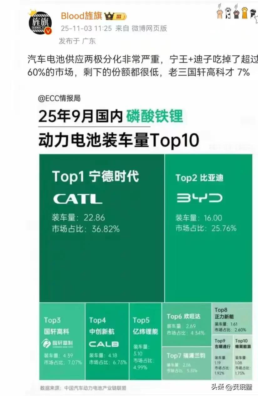 电池界的“双雄争霸”，太震撼了！

你买的电动车，电池大概率来自这两家！最新数据