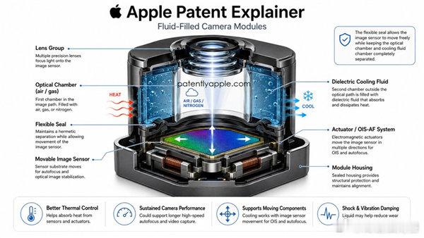 【苹果自研相机液冷方案获批 ：誓要根治iPhone相机发烫难题】苹果获批一项相机