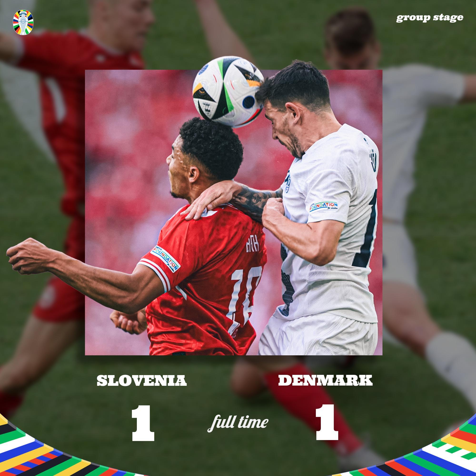 FT | 斯洛文尼亚 1-1 丹麦本届欧洲杯首场平局诞生。🇸🇮🇩🇰#斯洛