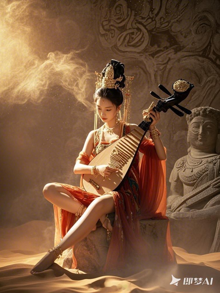 ai创造营 用即梦文生图功能生成了一组飞天图关键词：写实摄影，杂志大片，人物全身