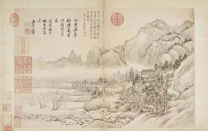 清代王翚的山水图册，那可真是美不胜收。每一幅山水都仿佛是一个微观的世界，山峦起伏