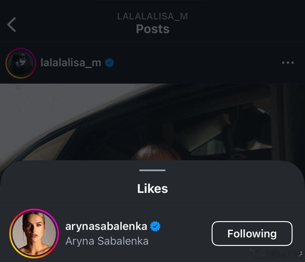 Aryna Sabalenka（女子网球大满贯冠军）点赞了Lisa最新IG ​​