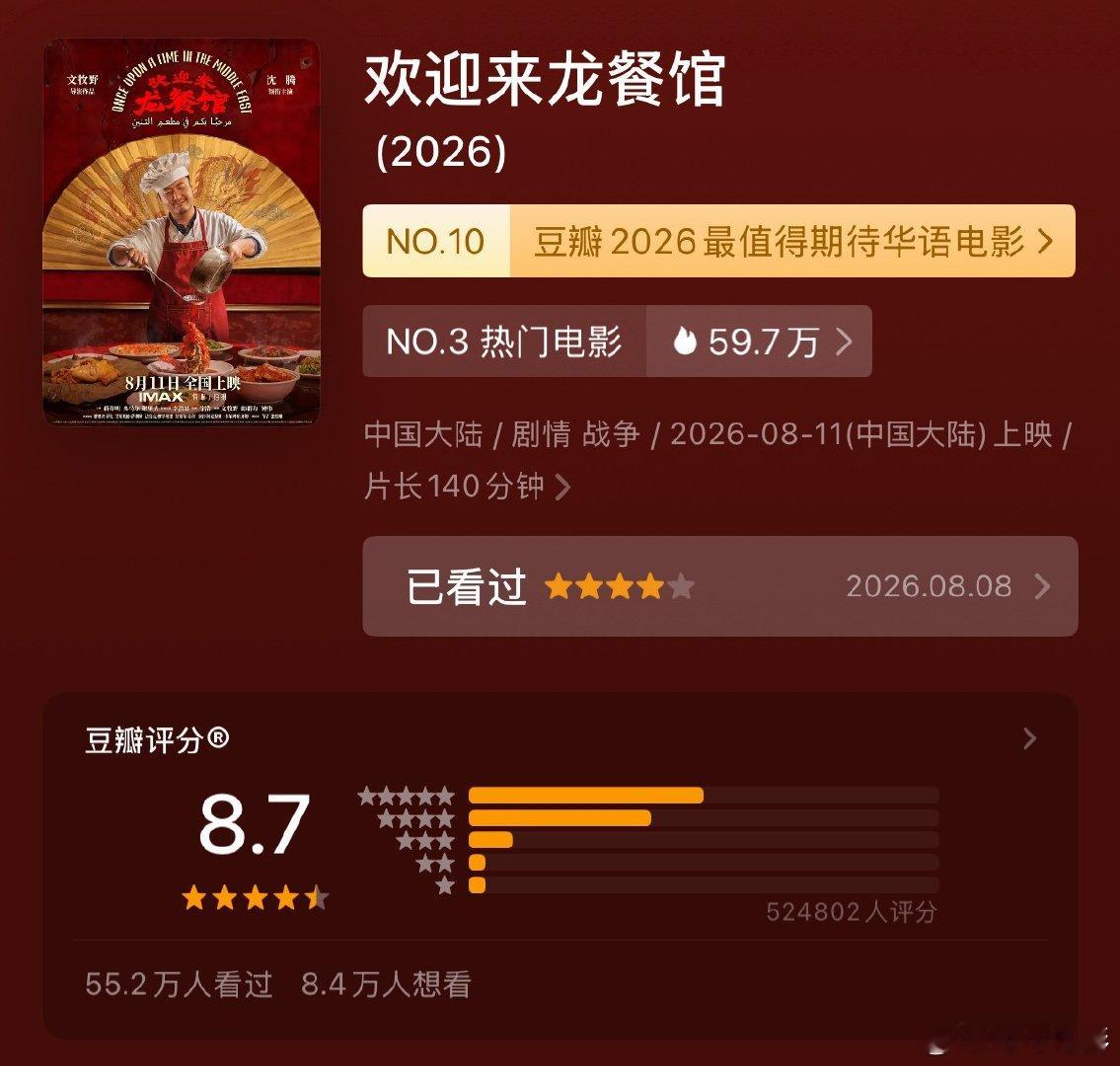 《欢迎来龙餐馆》评分涨到8.7！ 