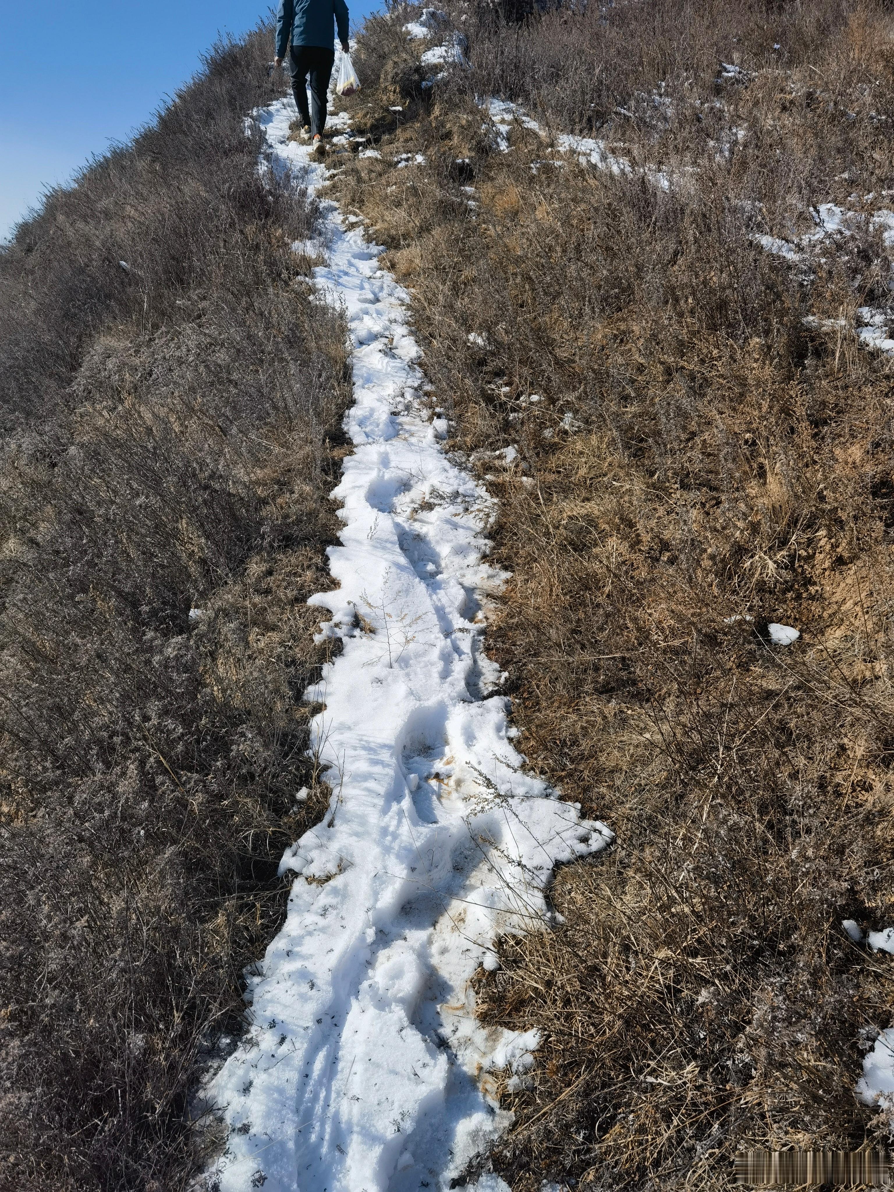 踏雪寻道，路滑通幽，一声炮响，山川回应。欲问古今多少事，又感觉渺小如尘埃，一步步