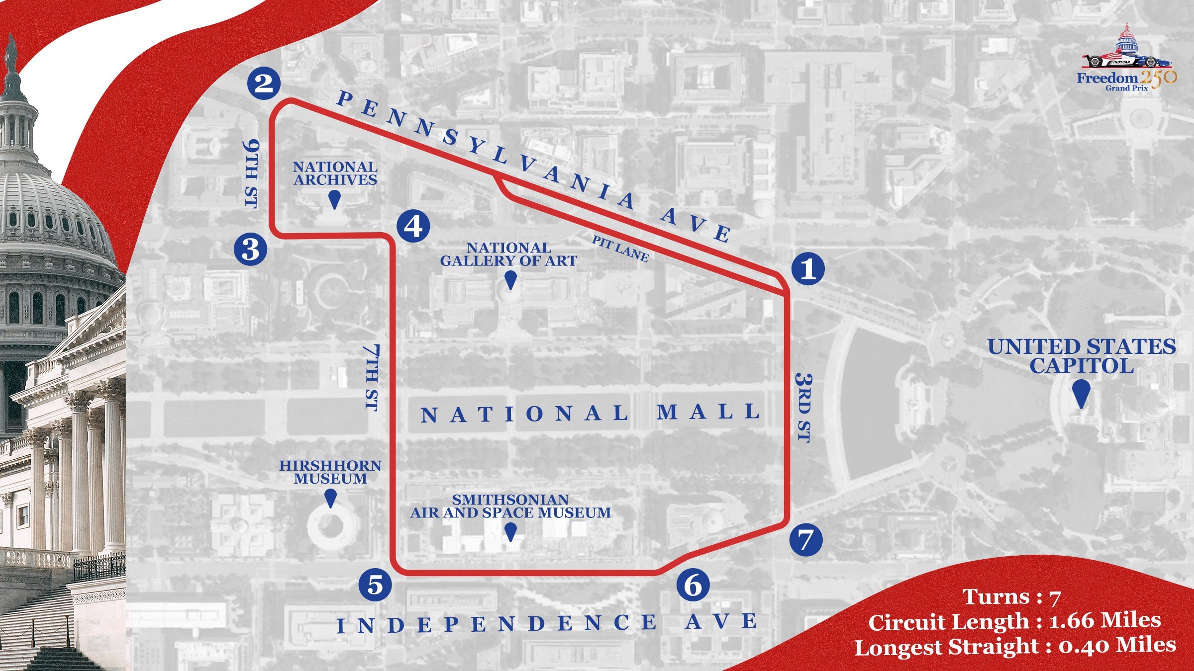 2026赛季印地系列赛自由250大奖赛赛道布局图，比赛将于今年8月23日在华盛顿