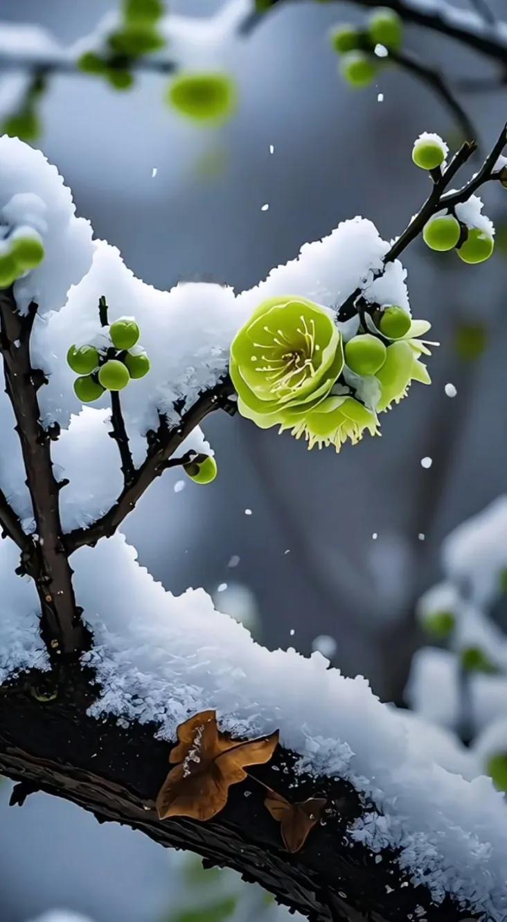 雪花飘零间，梅花笑傲寒。梅花开在雪花里 雪梅图景