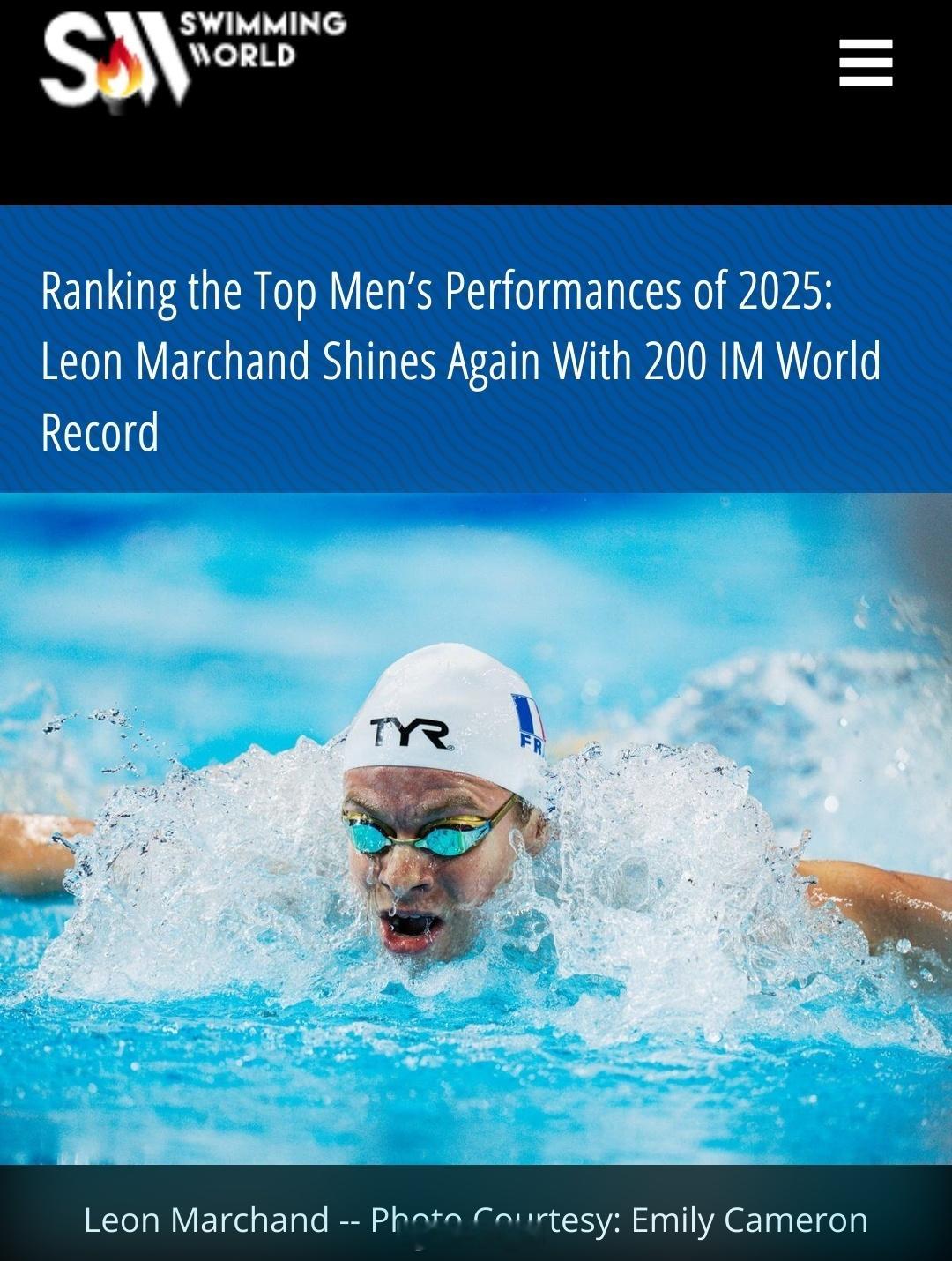 《游泳世界》杂志汇总2025年度男子五佳表现1️⃣ 🇫🇷Leon March