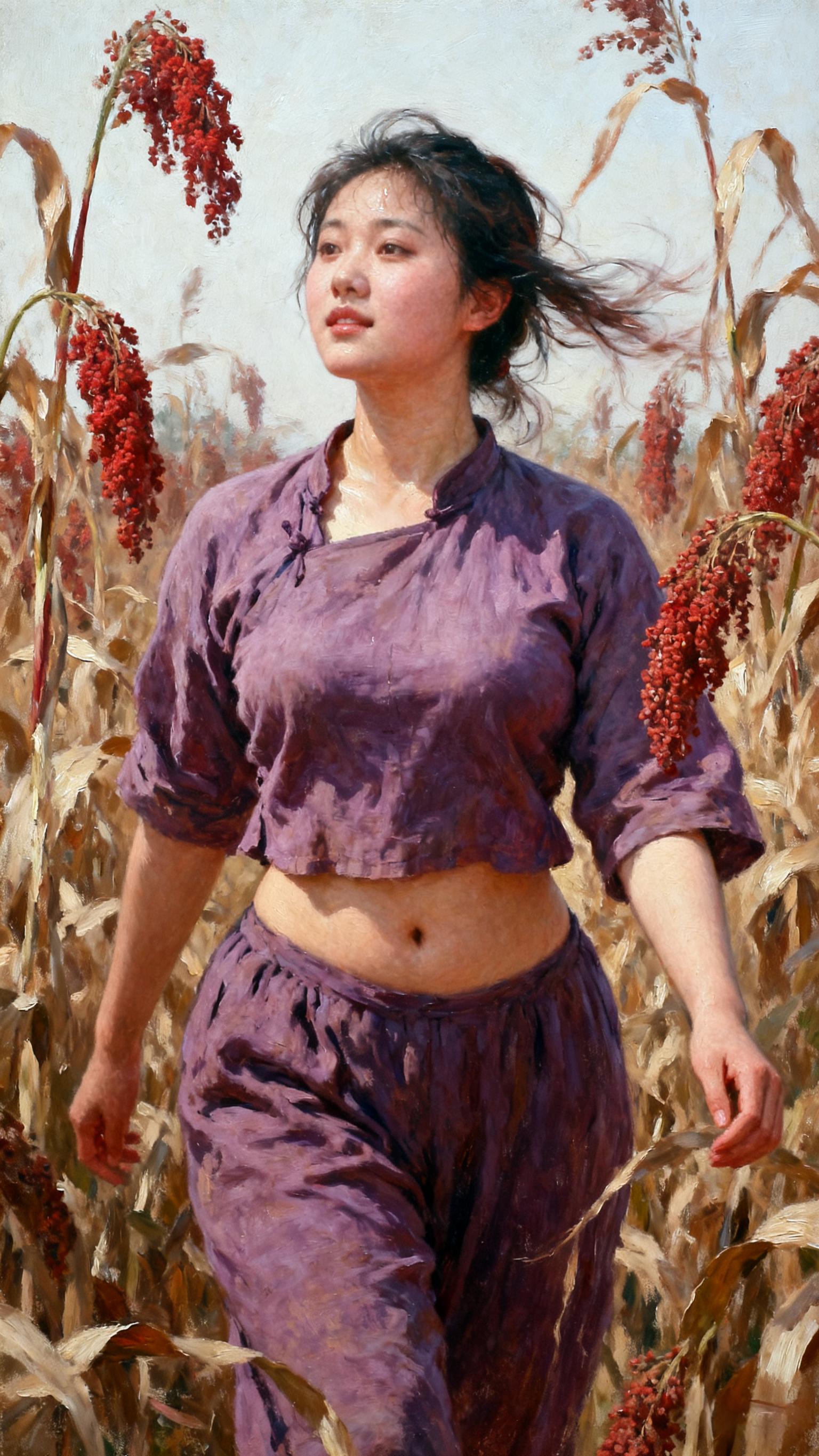 复古穿搭 油画 高粱熟了