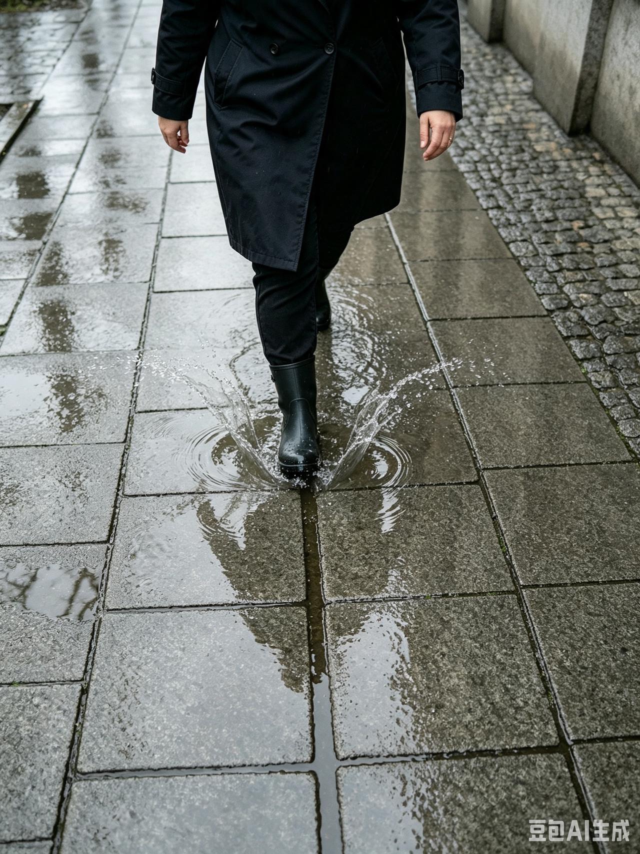 能把道路踩出水，走在雨后的人行道上，经常把人行步道的砖缝踩出水，形成一个瞬间的小