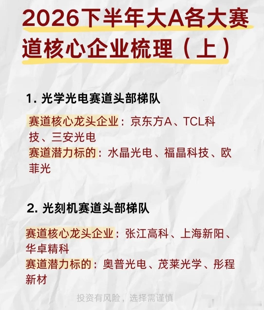 2026下半年大A“黄金赛道”核心企业全梳理（上）！速藏备用 