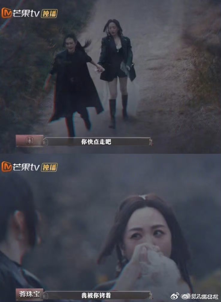 王鸥拉着杨蓉快跑大侦探被王鸥与杨蓉的互动狠狠戳中，携手躲避危险的画面张力满满，末