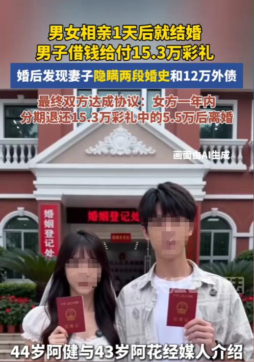 真有男人这么傻吗？ 福建一男子相亲与一女子一见钟情，相识仅仅1天就领结婚证，还四