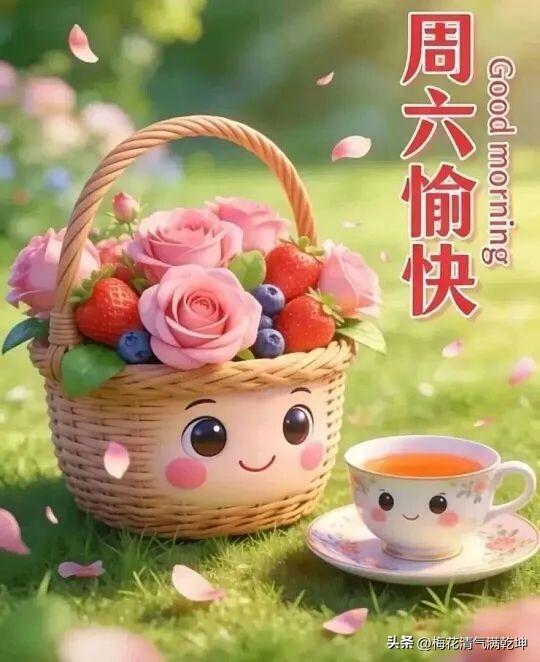 2026/08/01/（农历六月十九）星期六早上好！周末愉快，花篮与茶杯的温馨早